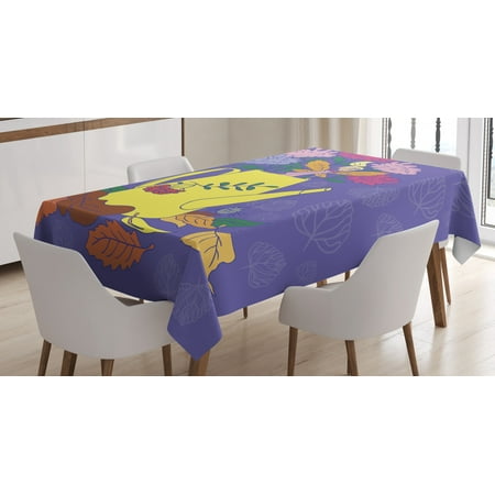 

Aster Tablecloth Flower Bucket Watering Can with Blooms with Autumn Leaves Yard Gardening Theme Rectangular Table Cover for Dining Room Kitchen 60 X 90 Inches Violet Multicolor by Ambesonne