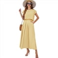 thumbnail image 2 of Conjunto de Falda de Verano para Mujer, 2 Piezas, Top de Corta, Cintura Elástica, Vestido con Bolsillos, Amarillo , Talla M, 2 of 10