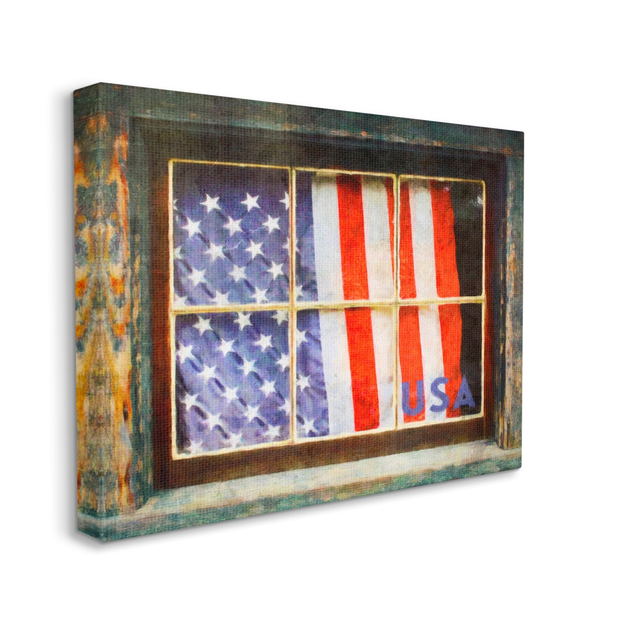 Stupell Industries Patriotic American Flag Rustic Window Festive Home Painting Gallery Wrapped Canvas Print Wall Art, Design by Graffitee Studios