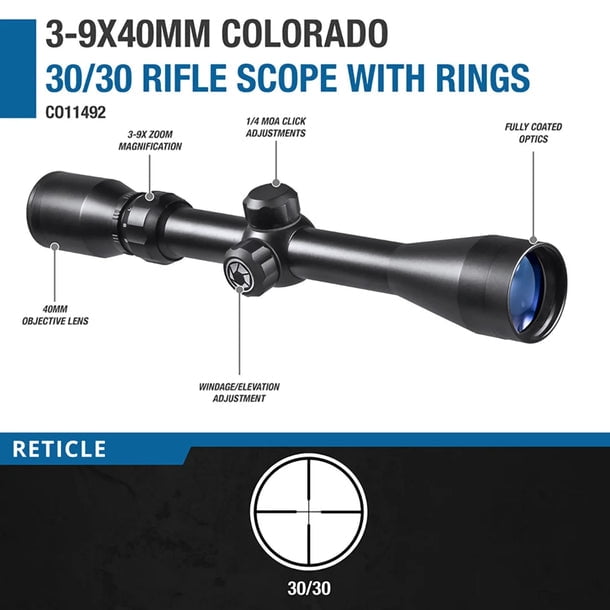 BARSKA COLORADO 3-9X 40MM OBJ 36-14 FT @ 100 YDS FOV 1" TUBE BLACK MATTE DUPLEX