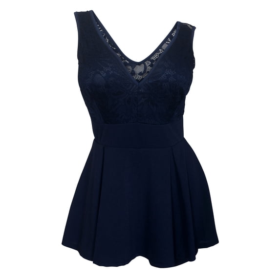 Plus size Lace Overlay Sleeveless Romper Dress Navy