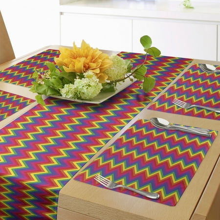 

Groovy Table Runner & Placemats Rainbow Zig Zag Vertical Chevron Pattern Geometric Striped Repeat Vibrant Colors Set for Dining Table Decor Placemat 4 pcs + Runner 16 x90 Multicolor by Ambesonne
