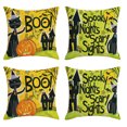thumbnail image 1 of Juego de 4 fundas de almohada de lino de 18.0 x 18.0 in, diseño vintage de calabazas de Halloween, decoración del hogar, fundas de cojín cuadradas para sofá cama, 1 of 5