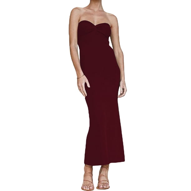 VISgogo Vestido Delgado para Mujer Color Sólido Cruzado Hombro Diseño Punto Versátil Elegante Vestido de Cóctel VISgogo moda
