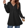 thumbnail image 1 of Una línea con capucha sudadera con capucha cuello en V manga larga botón cordón jersey casual tops para mujer, 1 of 7