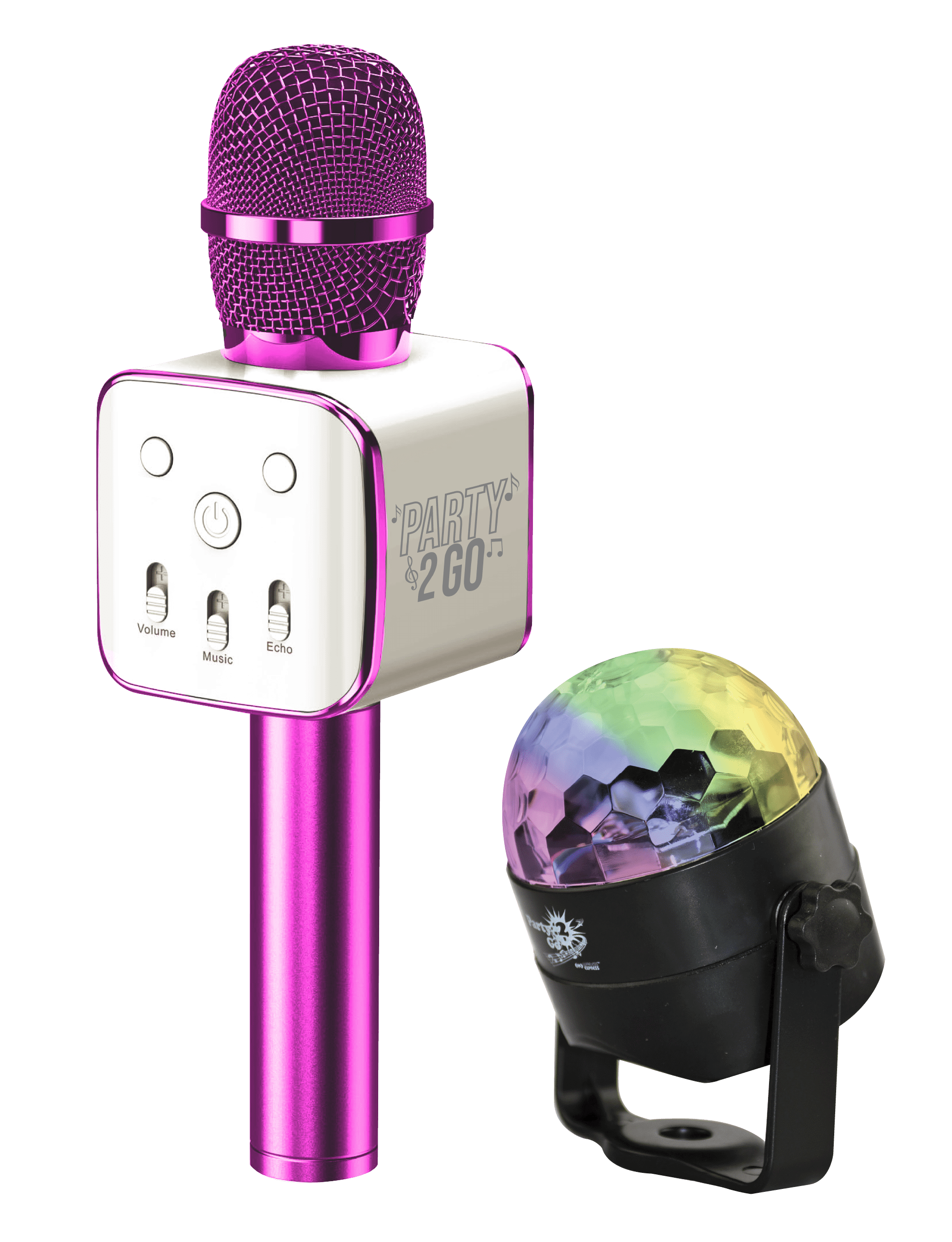 Pink Party2Go Bluetooth Karaoke Microphone and Disco Ball Set (WEP2G