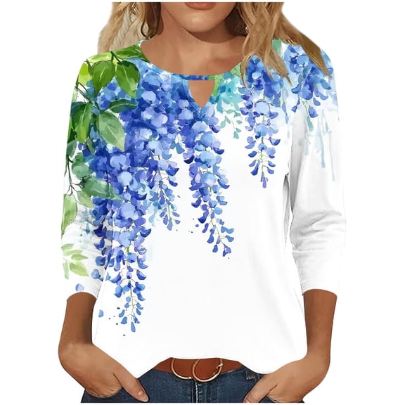 3/4 Sleeve Tops for Older Women Summer Shirts for Women 2026 Vacation Plus Size T Shirts for Women Cotton Loose Printed Tees for Women Vintage