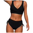 thumbnail image 2 of Women's Bikini Set Solid Color Strappy One Shoulder High Waist Sexy Two Piece Swimsuit for Beach Vacation,Black,L, 2 of 7