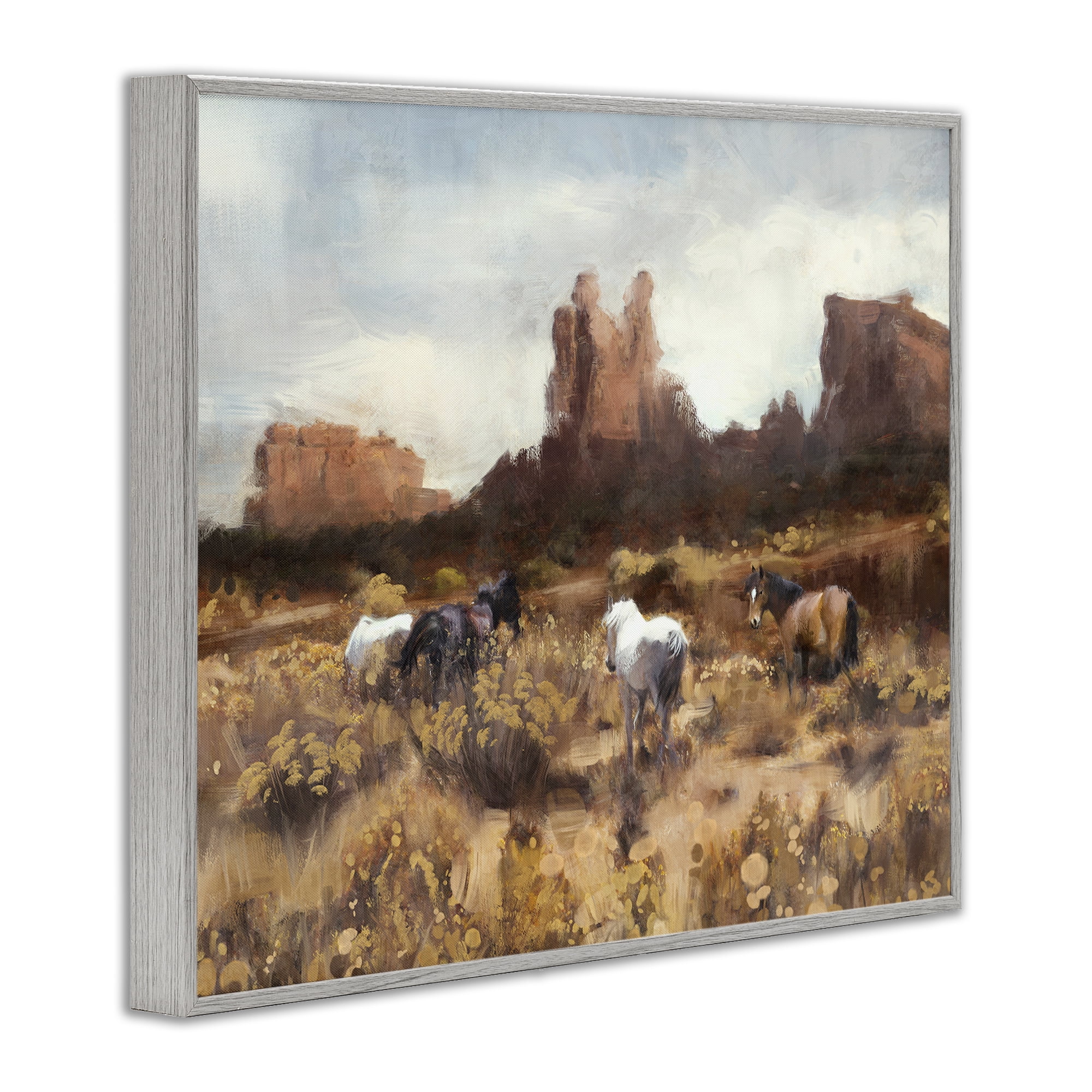 Stupell Industries Desert Horses Landscape Landscape Painting Gray Framed Art Print Wall Art, 14 x 11