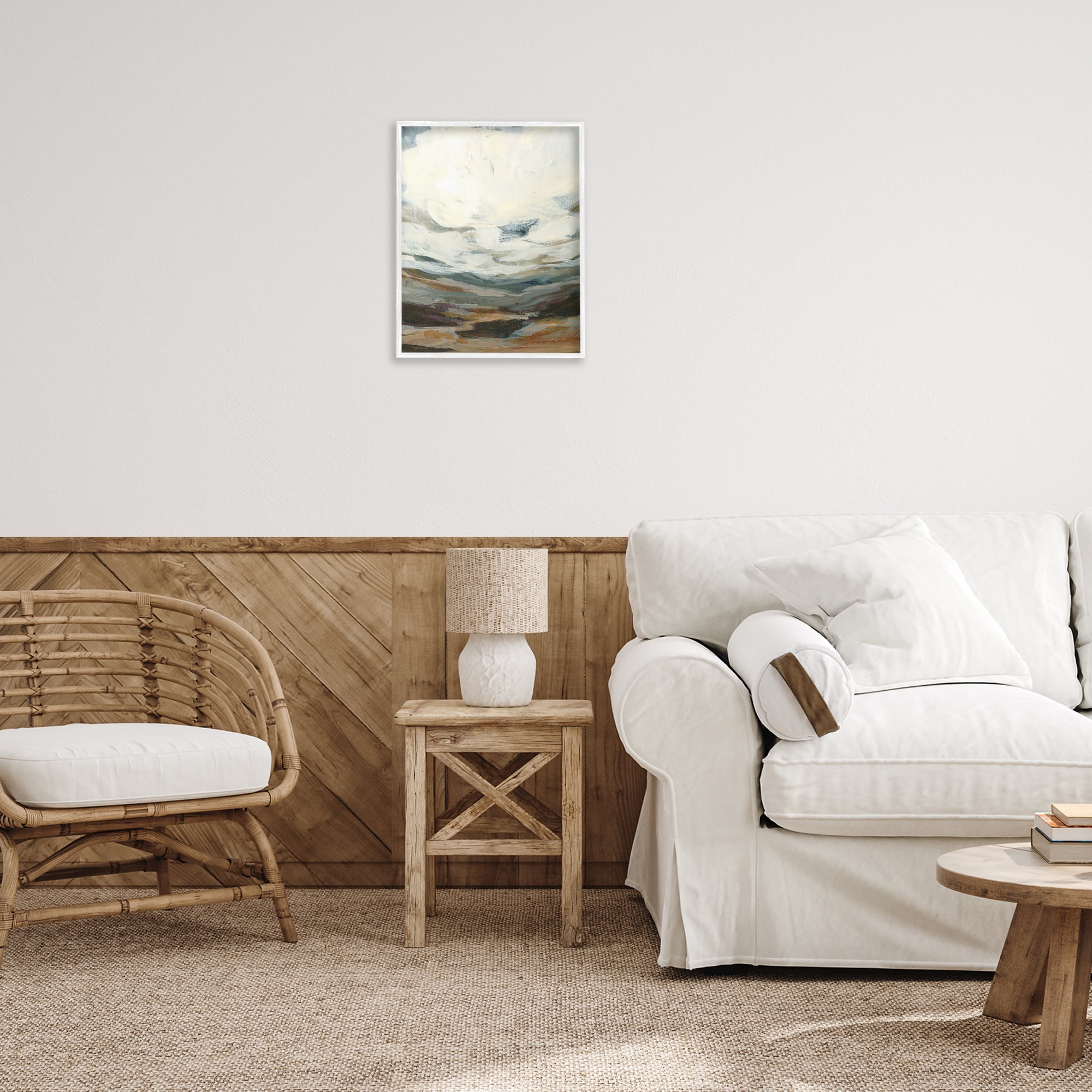 Stupell Industries Abstract Heavy Clouds Landscape Painting White Framed Art Print Wall Art, 16 x 20
