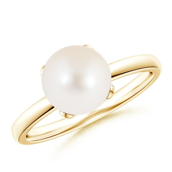 ANGARA Classic Solitaire Freshwater Cultured Pearl Ring in 14K Yellow Gold for Women | June Birthstone, Birthday, Anniversary, Jewelry Gift for Women | Pearl Ring