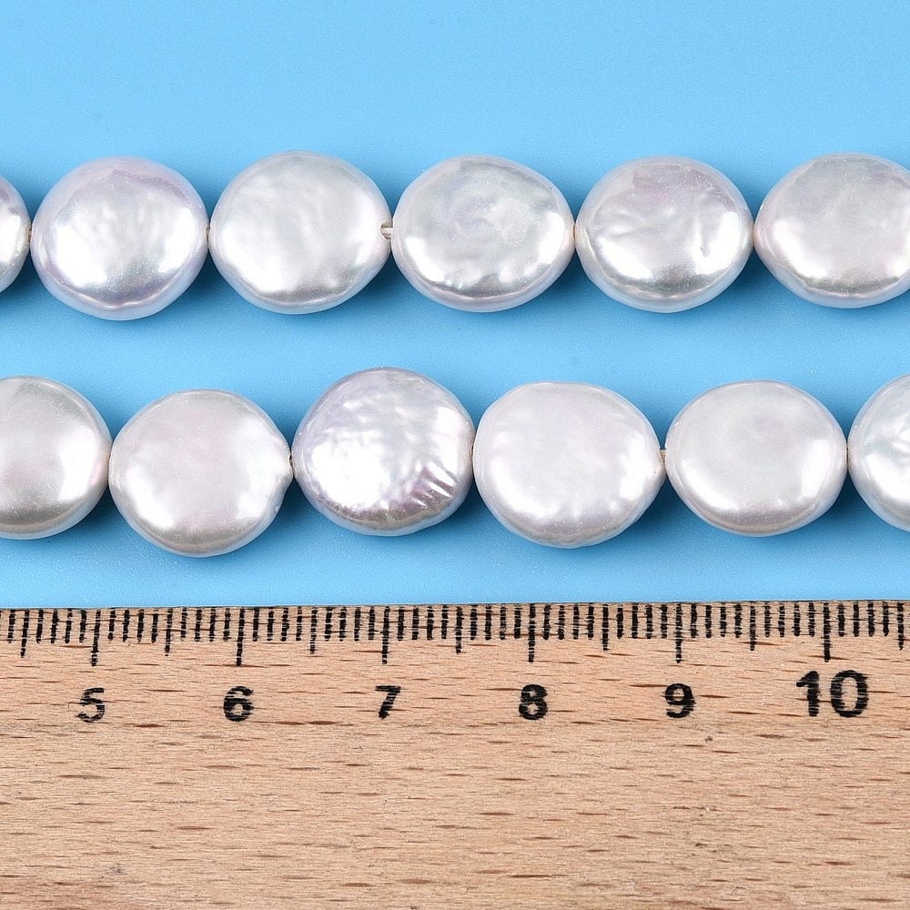 Natural Keshi Pearl Beads Strands Cultured Freshwater Pearl Baroque Pearls Flat Round Creamy White 12~15x10.5~13x3~8mm Hole: 0.7mm about 28~31pcs/strand 14.96~15.35 inch(38~39cm)