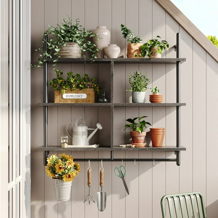 Bestier 41  Industrial Pipe Shelves Wall Mount  3-Tier Floating Shelves for Kitchen Bedroom Bathroom in Charcoal