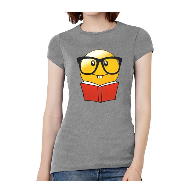 Womens Emoticon Reading Book Short-Sleeve T-Shirt - Heather Grey - 2X-Large