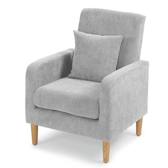 RTRWDC Modern Upholstered Accent Chair, Gray Cotton-linen Bedroom Armchair with Lumbar Pillow, Single Lounge Sofa for Living Room Office