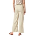 thumbnail image 3 of Pantalones de pierna ancha de satén para mujer con cintura alta elástica casual en beige M, 3 of 6