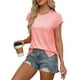 thumbnail image 5 of Blusas,Camiseta informal para mujer, holgada, cuello redondo, manga corta, blusa de poliéster con abertura lateral, color liso para uso diario, sopatenor, 5 of 8