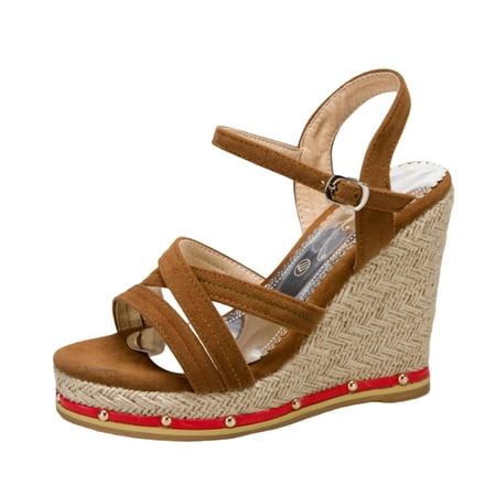 

Quealent Adult Women Sandal Snakeskin Platform Sandals for Women Ladies Fashion Summer Suede Fine Belt Yoga Sling Sandals for Women Size 11 Brown 7.5