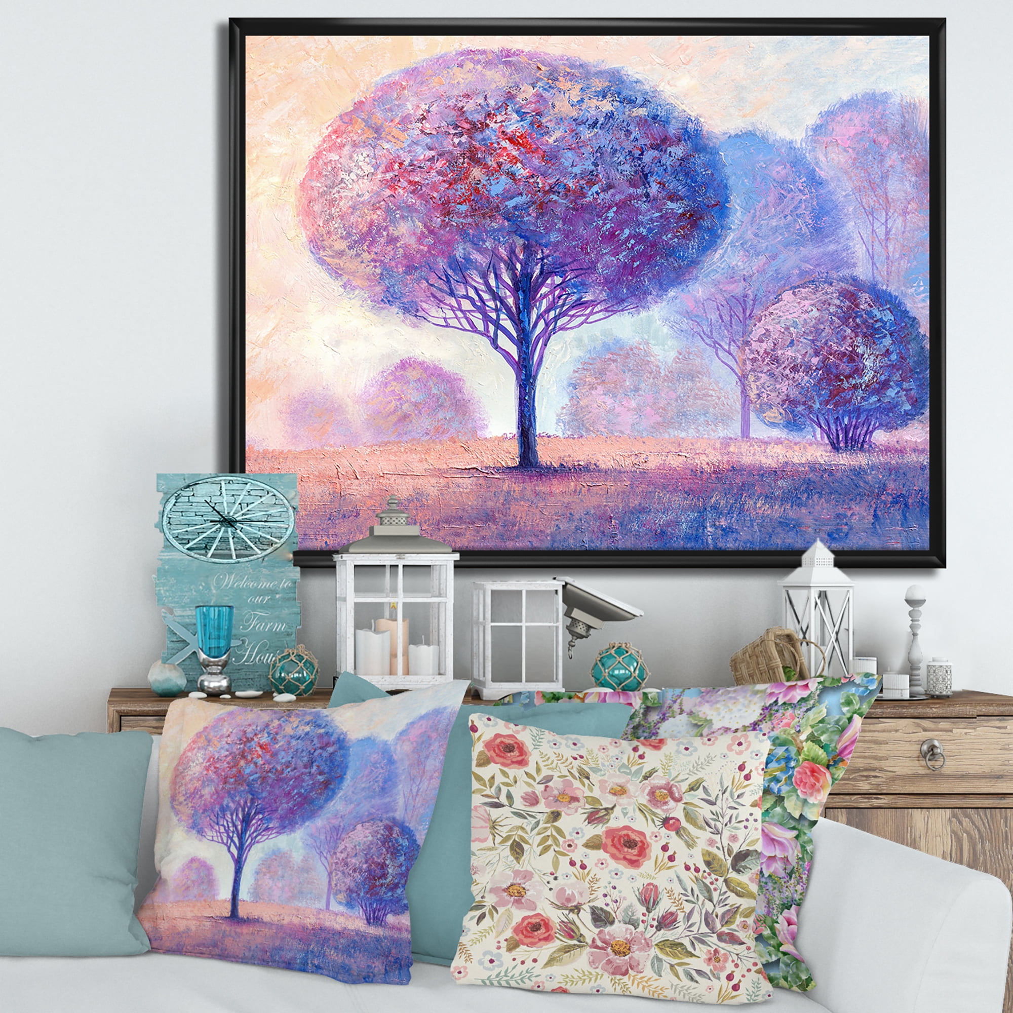 Designart 'Colourful Trees Abtract Impression II' Traditional Framed Canvas Wall Art Print