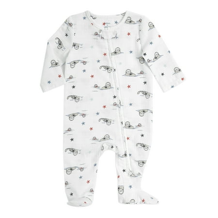 aden + anais, long sleeve zipper one-piece, otters, 0-3m