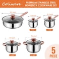 thumbnail image 2 of Coliware Rose Gold Pots and Pans Set, 5Pcs Stainless Steel Cookware Sets with Stock Pots Saucepans Frying Pans, Non-Stick Commercial Cooking Set Compatible with All Stovetops, Dishwasher Safe, 2 of 9