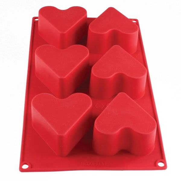 4.4 Oz Heart High Heat Silicone Baking Mold, 6 Cavities