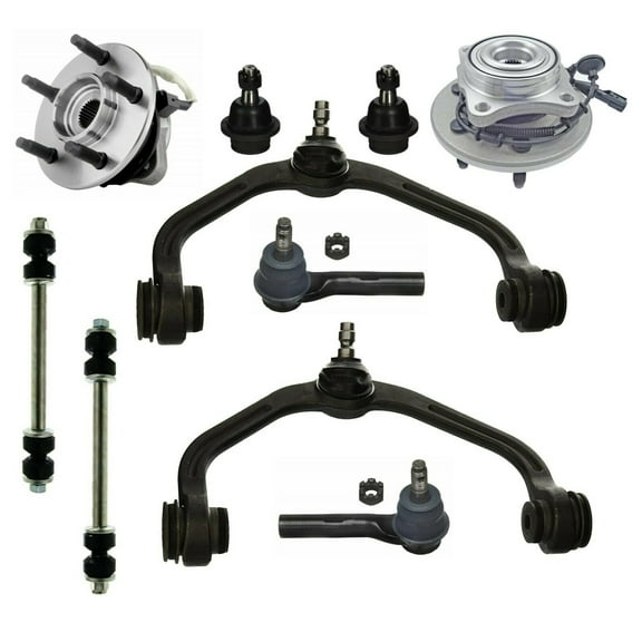 10 Pc Front Complete Suspension Kit Control Arms Left & Right Side, Ball Joint, Outer Tie Rod, Sway Bar, Wheel Bearing and Hub Assembly Fits select: 2003-2009 FORD RANGER, 2003-2004 MAZDA B4000