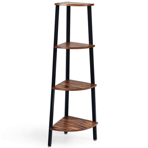 Furnibear Bookshelf 4-Tier Corner Bookcase Freestanding Metal Storage Rack and Display Shelf for Living Room Bedroom and Home Office, Black
