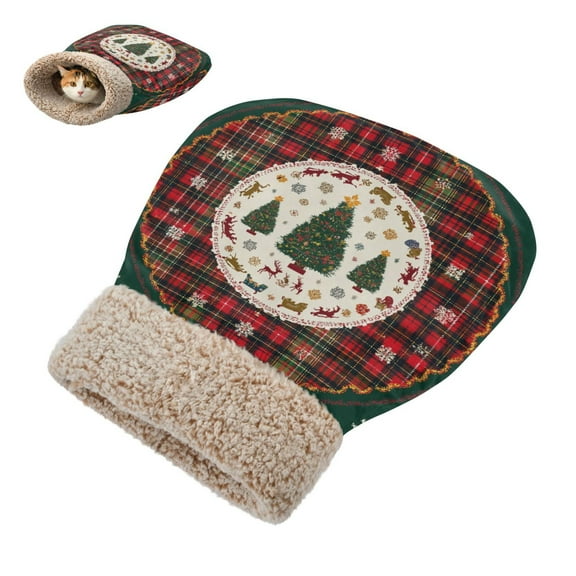 Winter Cat Sleeping Bag For Indoor Pet Sleeping Bag 18.9'x22.8' Red and Green Tartan