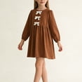 thumbnail image 3 of Floleo Robe à Nœud à Col Rond de Couleur Unie pour Filles, Manches Longues, Jupe Mode de Tous les Jours, Coupe Confortable, Activités de Jeu, Robe Décontractée pour Enfants (Kaki, 6-7 Ans), 3 of 8