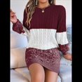 thumbnail image 4 of Vestido Elegante de Punto con Mangas Farol y Patchwork para Mujer, Otoño-Invierno Rojo Vino S, 4 of 9