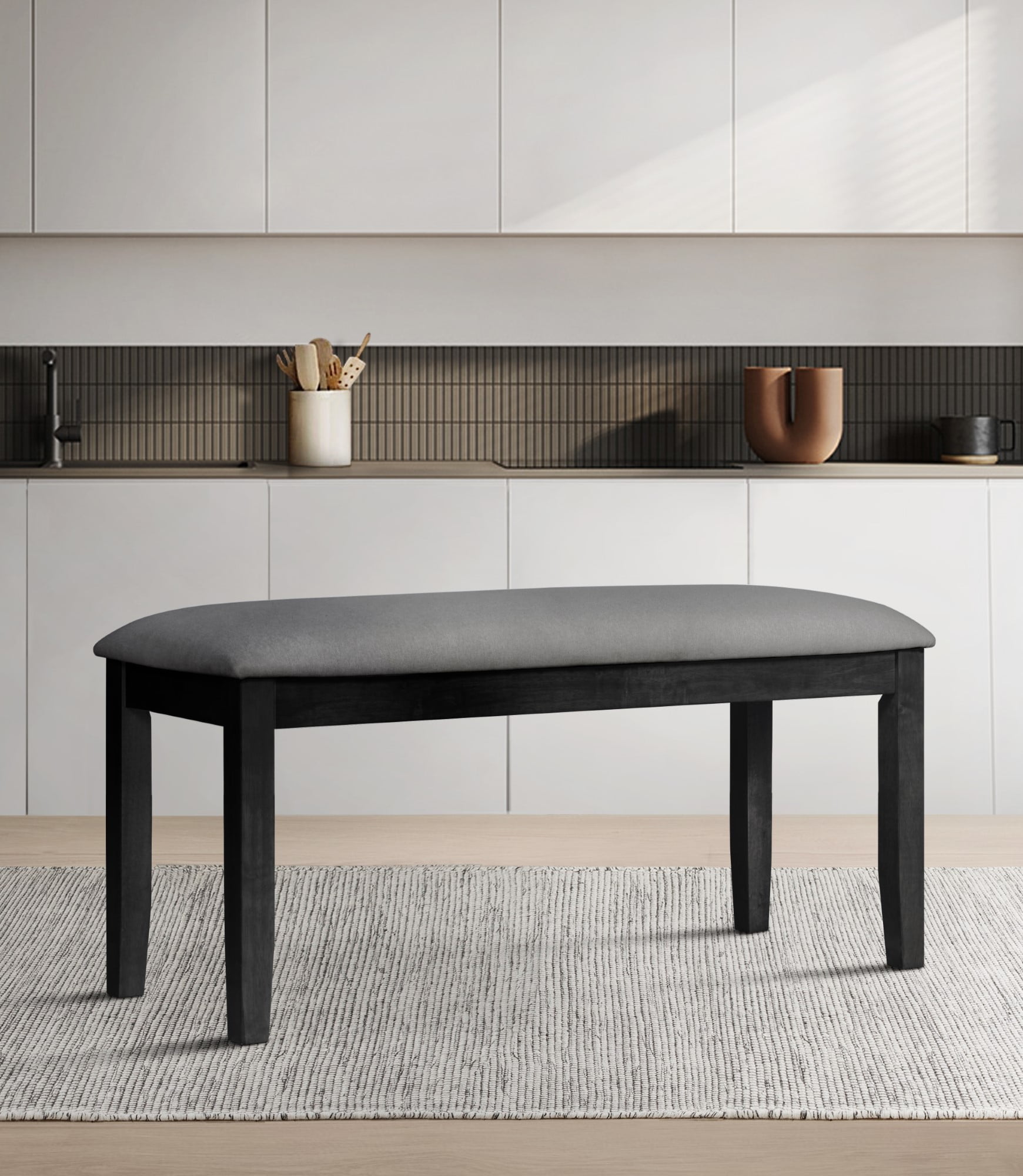 Home Design Oden 6-Piece Dining Set, Black/Gray, Rectangular Split-Top Table with X-Back Cushioned Chairs and Upholstered Bench, Rustic-Modern