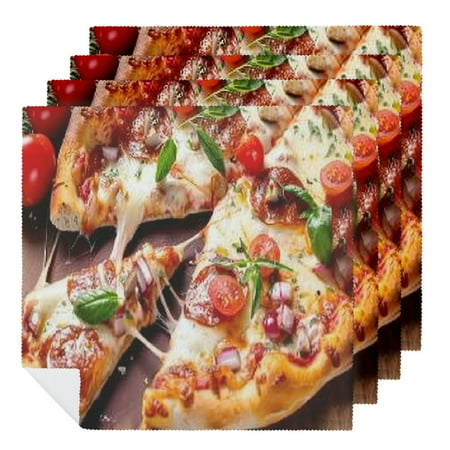 

Facannap Pizza Cheese Toppings Cloth Napkins Polyester Washable Napkins for Party Dinner Decoration Home Decor 4 PCS