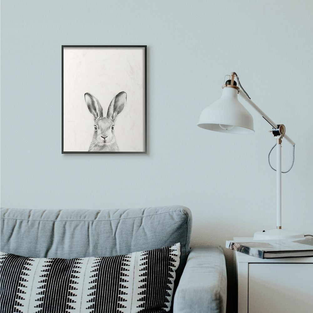 Stupell Industries Bunny Rabbit Portrait Grey Drawing Design Framed Wall Art by Victoria Borges
