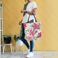 thumbnail image 6 of Open Top Canvas Tote Bag with Zipper Reusable Shopping Bag 13.5x15" Roomy Carryall Red Flowers and Leaves, 6 of 9
