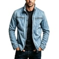 thumbnail image 2 of Rexolia Men’s Jacket Slim Fit Washed Fabric Multi Pocket Workwear Stand Collar Zip Blue 2XL, 2 of 5