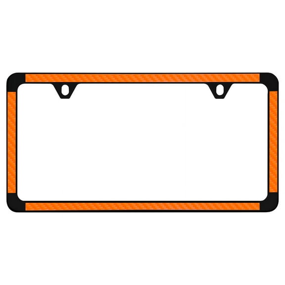 Orange Simulated Carbon Fiber On Black Powder Coated Thin Rim License Plate Frame Holder