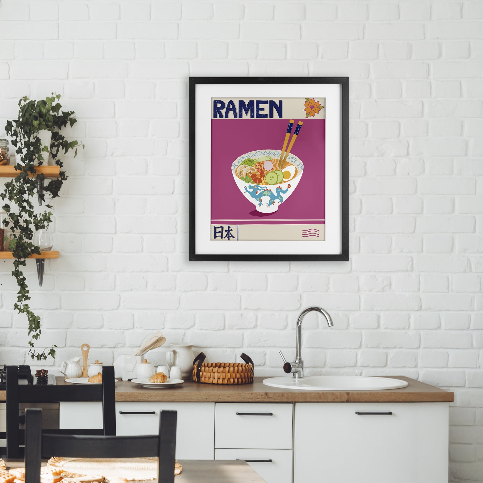 Stupell Industries Enchanted Japanese Ramen Black Framed Print Under Glass, design by Jo Reid
