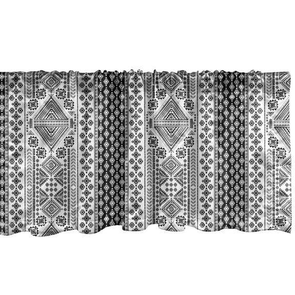Ambesonne Mexican Print Window Valance, Vertical Layout Art, 54" X 18", Charcoal Grey White