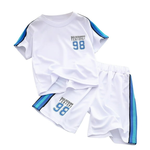CPNG Boys Casual Sportswear Outfits Summer Quick Drying Breathable Short Sleeved Crewneck T Shirt and Shorts Set(White,7-8 Years)