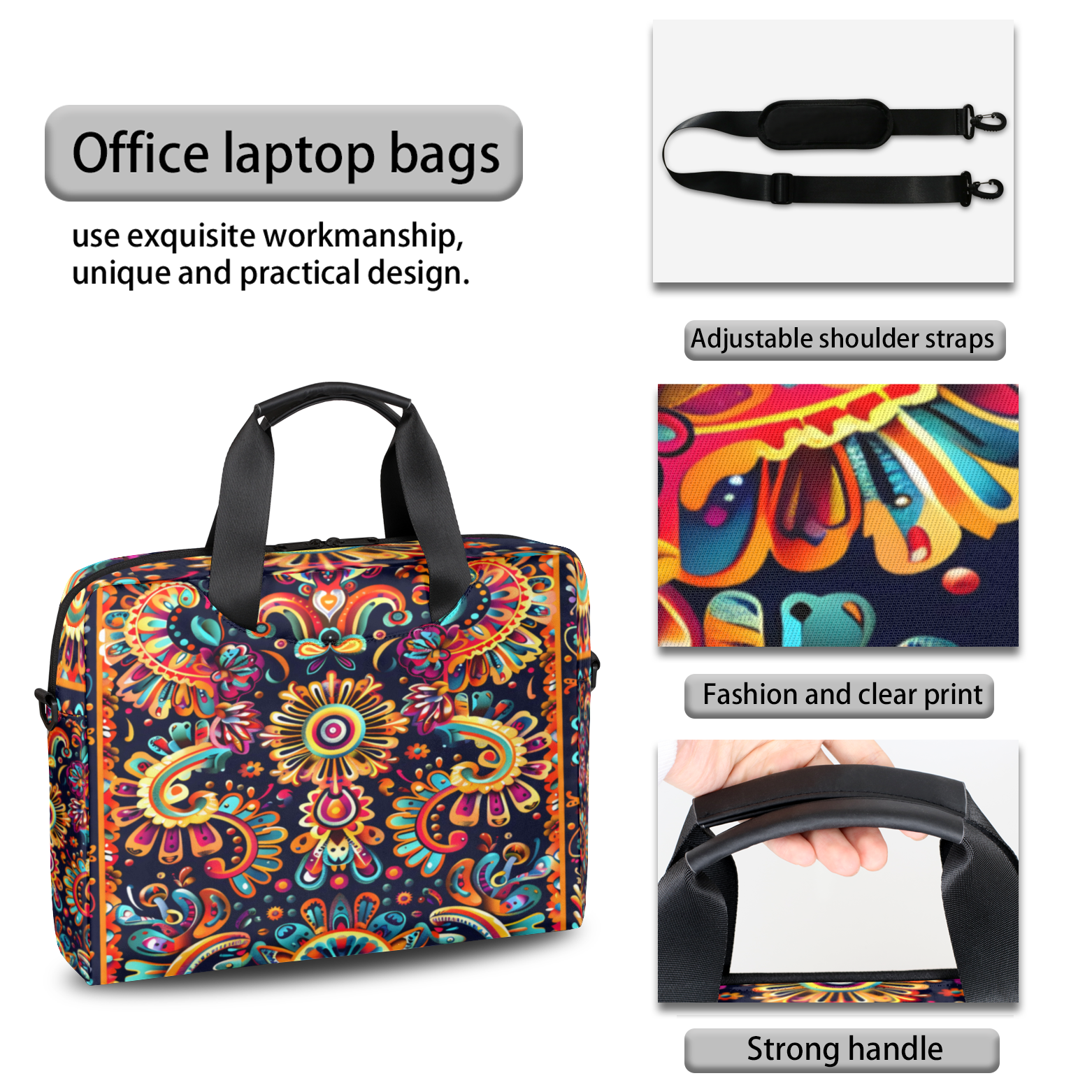 Herdesigns Mexica Flower Floral Laptop Bag for Women Men, Computer Case Briefcase Messenger Bags, 15-15.6 inch Laptop Sleeve Shoulder Bag