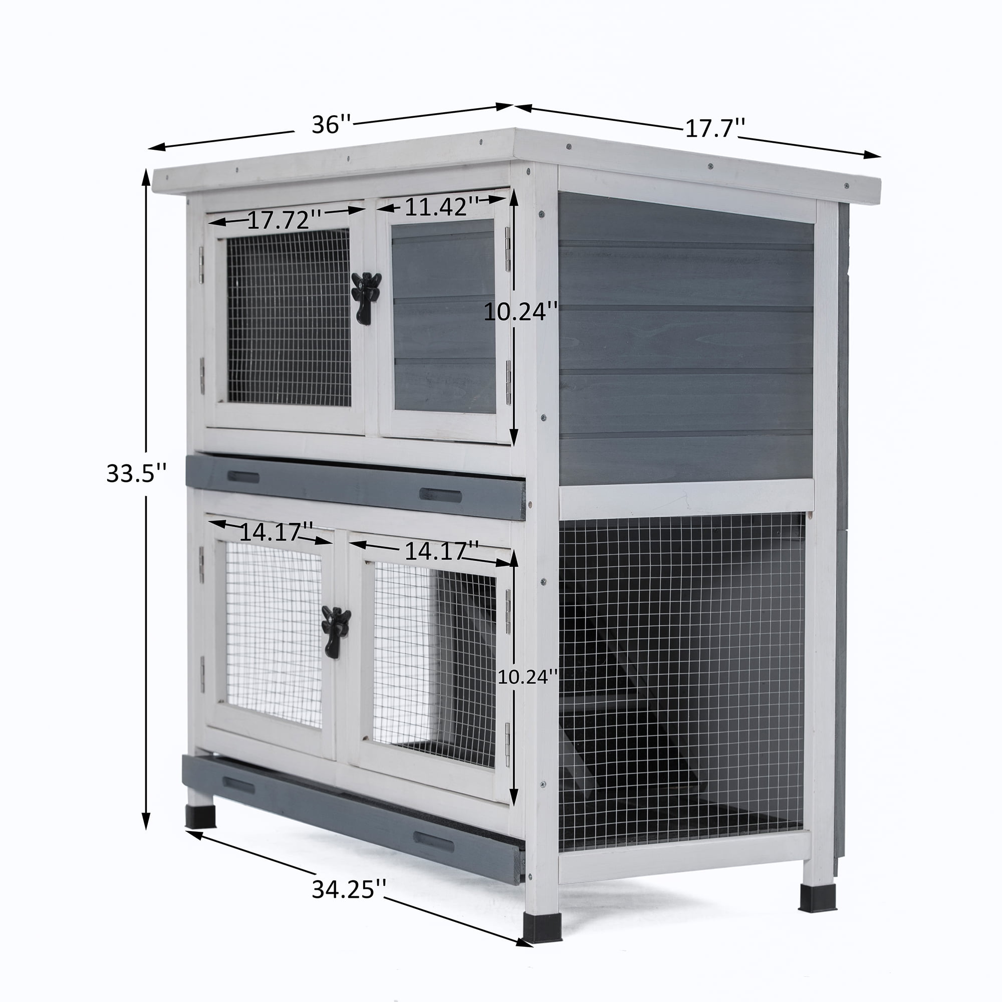 Pefilos 36" Two Floors Wooden Rabbit Hutch Indoor Hen House for 4 Chicken Coop House Wooden Guinea Pig Hutch Outdoor, Gray Pefilos 36" Two Floors Wooden Rabbit Hutch Indoor Hen House for 4 Chicken Coop House Wooden Guinea Pig Hutch Outdoor, Gray