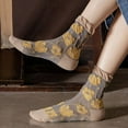 thumbnail image 2 of Women Vintage Pink Floral Patterned Cute Ruffle Cotton Ankle Socks 5 Pairs, 2 of 7