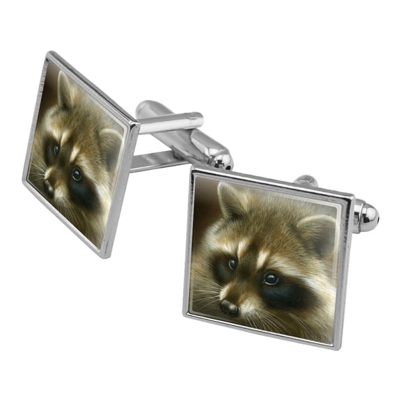 Raccoon Masked Bandit Square Cufflink Set - Silver or Gold
