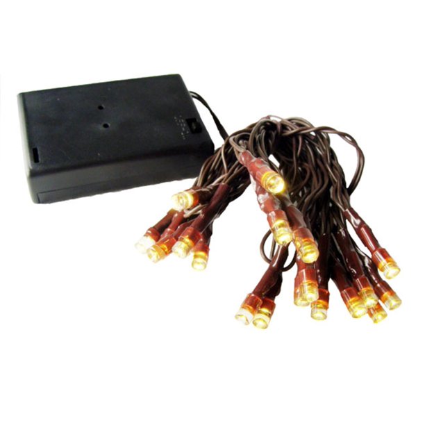 20 Battery Operated Warm Clear LED Wide Angle Christmas Lights Brown
