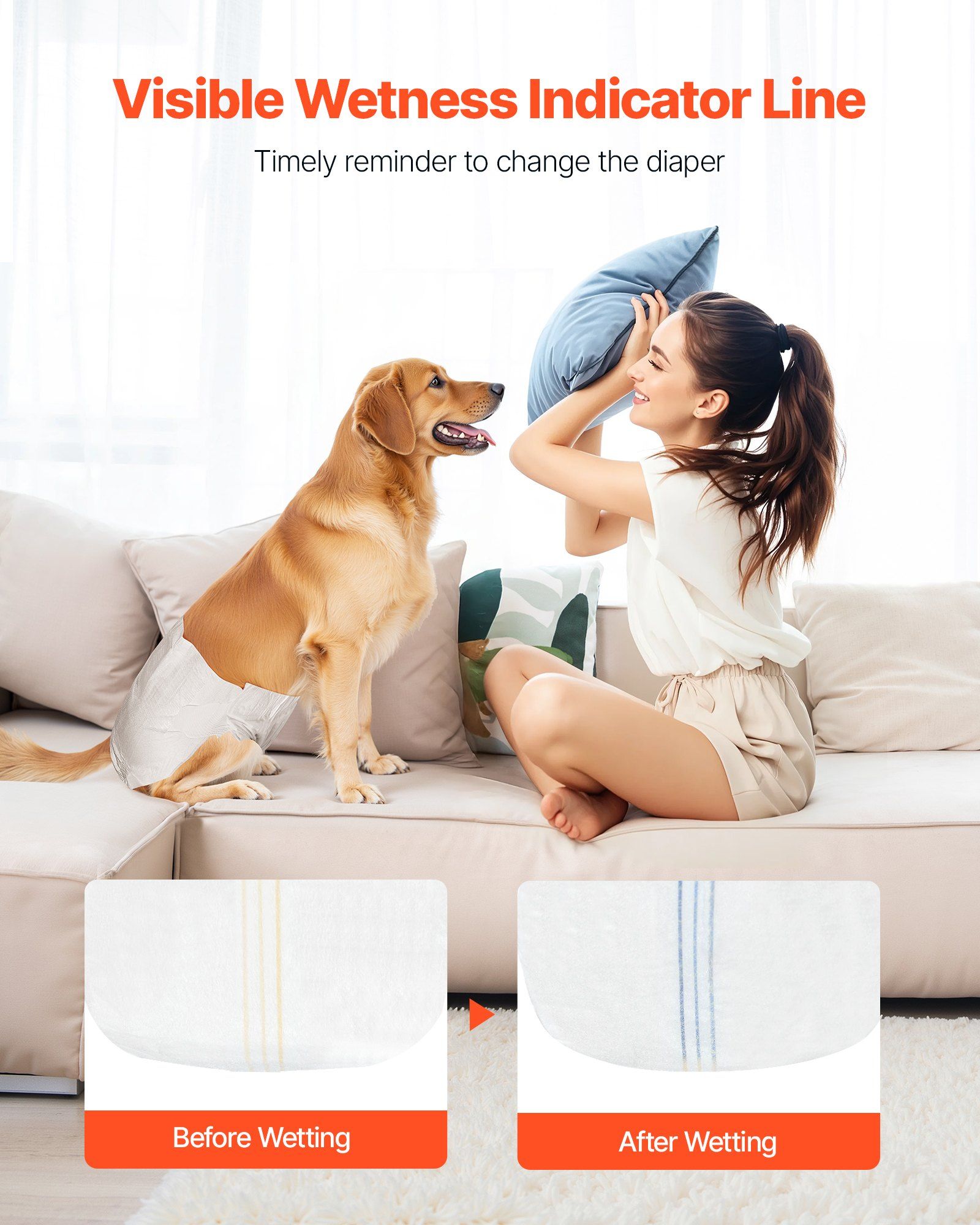 Disposable Dog Diapers Super Absorbent Female Dog Diapers 360 Degree Leak Proof Pet Diaper with Wetness Indicator for Heat Period Training Incontinence Medium Size 144 Count 2 Packs of 72