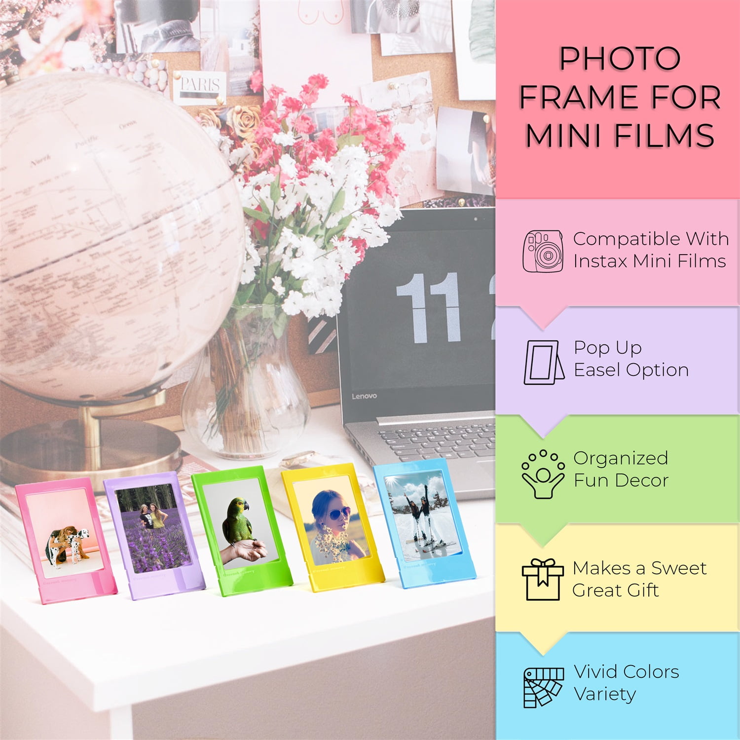 FUJIFILM INSTAX MINI LINK 3 Smartphone Printer (Sage Green)Bundle with Fujifilm Instax Mini film (20 sheets), Hanging Photo Frames, Table top Photo Frame For Mini Film