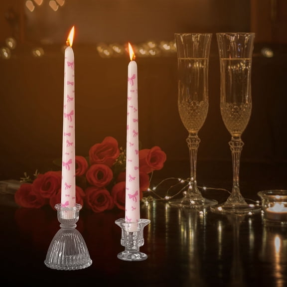 Orangide Long Taper Candle, 10 Inch French Style Printed Candle with Bow Design, Romantic Wedding Valentine's Day Birthday Party Decoration, Unscented Candle for Dining Table Centerpiece