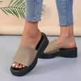thumbnail image 3 of BERANMEY Knit Platform Slippers Women's Platform Wedge Sandals Comfort Square Open Toe Mules Classic Slip On Slippers Casual Slides for Women Single Band Flatform Slide, 3 of 7