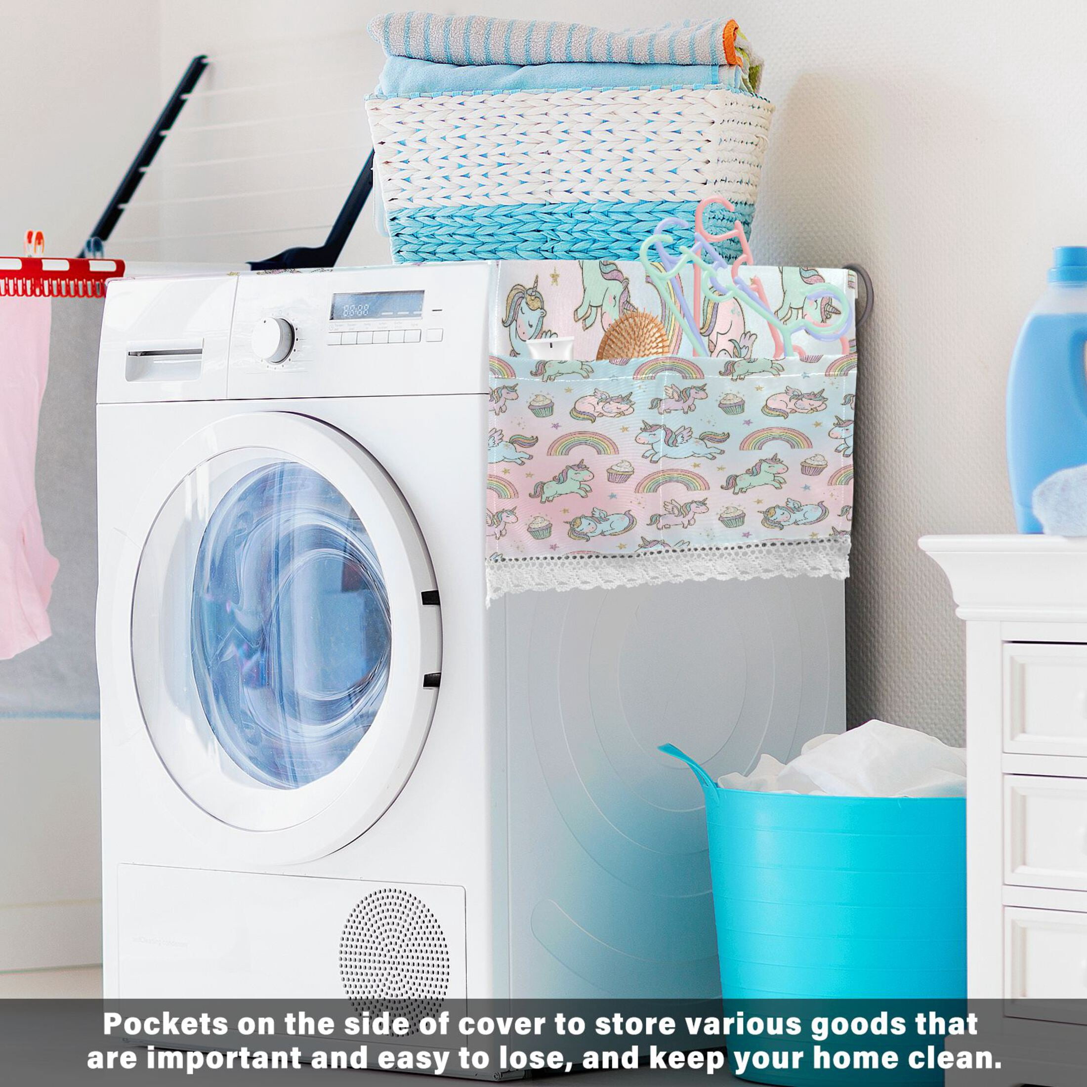 Wobogo Sweet Unicorn Washing Machine Cover Dustproof Washer Dryer Cover Waterproof Laundry Room Decorative Protector